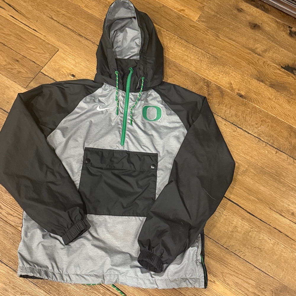 Nike Gray & Black Hooded Pullover Jacket with Green Accents